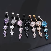 Women's Popular Special Crystal Flower Dangle Navel Ring Zircon Belly Button Ring Body Piercing Jewelry 14G 316L Surgical Steel 2024 - buy cheap