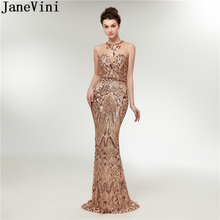 JaneVini 2018 Sparkly Sequins Long Bridesmaid Dresses for Women Sleeveless Mermaid Prom Dresses Floor Length Vestidos Boda Mujer 2024 - buy cheap