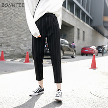 Pantalones bombachos de estilo coreano para mujer, hasta el tobillo pantalón largo, suave, liso, a la moda, elegante nuevo, 2020 bolsillos 2024 - compra barato