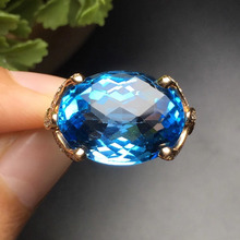 Fine Jewelry Customize Size Real 18K Rose Gold AU750 Jewellery 100% Natural Blue Topaz Gemstone Female Rings for Women Fine Ring 2024 - buy cheap