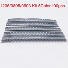 Kit de diodo de led smd, 100 peças = 5 cores x 20 peças, 5050 5730 1210 1206 0805, conjunto de diodo de led verde/vermelho/branco/azul/amarelo
