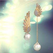 Simple Style Angel Wings Pearl Stud Earrings For Women Fashion Fine Jewelry Earrings With Rhinestone 2015 2024 - buy cheap