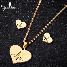 yiustar Gold Heart Stud Earrings Necklace Stainless Steel Necklaces Choker Earrings Long Necklace Jewelry Sets For Women Gifts 2024 - buy cheap
