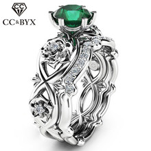 Cc anéis vintage para mulheres pedra verde criativa formato de flor conjunto de joias de casamento para casal anel de noiva envio direto cc2054 2024 - compre barato