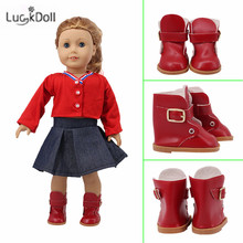 LUCKDOLL Fashion Red Leather Shoes Fit 18 Inch American Doll Clothes Accessories,Girls Toys,Generation,Birthday Gift 2024 - buy cheap