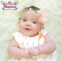 Nishine Newborn Gold Silver Leaves Hair Band Elastic Leaf Headband With Peach Chiffon Flower Kids Newborn Photography Props 2024 - купить недорого