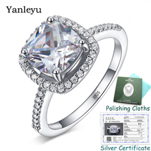 Enviar certificado! Anéis de prata esterlina para mulheres 925 pedra quadrada zircônia cúbica anéis para casamento joias anel de noivado pr318 2024 - compre barato