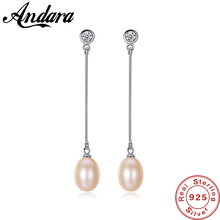 Real Natural Long Drop Dangle Pearl Earrings 925 Sterling Silver Zircon Crystal Pearl Earrings For Women Girls 2024 - buy cheap