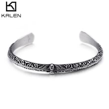 KALEN New Arrival Stainless Steel Bangles For Men Inner Size 57mm Skull Charm Open Cuff Bangles Hip Hop Jewelry Accessory 2024 - buy cheap