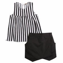 Hot Baby Kids Girls Summer Striped Tops Blouse Black Bloomers Shorts Outfits set 2024 - buy cheap