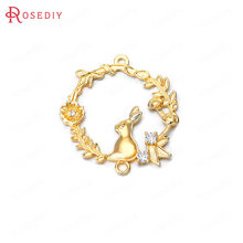 (35809)4PCS 30x32MM 24K Gold Color Brass and Zircon with Rabbit and Flower Circle Charms Pendants High Quality Jewelry Findings 2024 - buy cheap