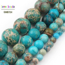 Natural Round Beads Lake blue Sea Sediment Stone Loose Beads For Jewelry Making 15.5" Pick Size 4 6 8 10 12mm wholesale 2024 - buy cheap