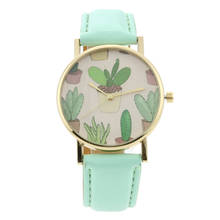 New Brand Fashion Women Watches Ladies Green Plant Cactus printing Leather Band Watch relogio feminino 2024 - buy cheap