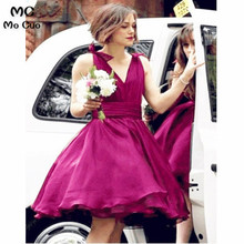 Mocuo 2020 Ball Gown Bridesmaid Dresses Above Mini Short Bow Chiffon V-Neck Tank Wedding Party Dress Bridesmaid Dress 2024 - buy cheap