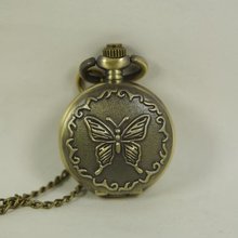 2017 watch gift necklace fashion vintage chain quartz new men women lady butterfly cute mini bronze Pocket Watch Antique wp077 2024 - buy cheap