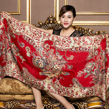 Роскошный брендовый женский шарф с принтом китайский этнический стиль цветочный узор кисточка зимний теплый и мягкий длинный 2024 - купить недорого