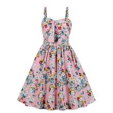 2019 vestido Floral de verano de mujer Vintage Casual elegante Halter alta cintura impresión trabajo Oficina vestido Retro Rockabilly Vestidos 2024 - compra barato