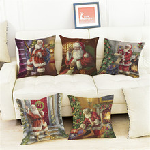 Merry Christmas Cushion Cover Creative Santa Claus Oil Painting Linen Square Pillowcase for Sofa Bed Car Seat 45x45 CM 2024 - buy cheap