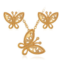 Conjunto de joyería para mujer, juego de collar y pendientes de mariposa de Color dorado, joyería para mujer PE121 2024 - compra barato