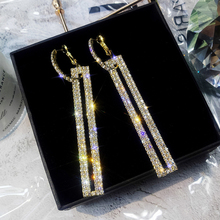 Pendientes de lujo con diseño rectangular de diamantes de imitación para mujer, aretes largos, Color dorado/plateado, regalo de fiesta, novedad de 2021 2024 - compra barato