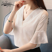 Fashion women blouses 2020 white chiffon Women Blouse Shirt tops Short Sleeve summer ladies tops Blusas feminine blouses 0391 40 2024 - buy cheap