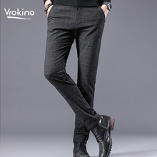 VROKINO 2019 Spring and Autumn New Listing Men's Casual Stretch Slim Trousers Fashion Men's Cotton Grey Casual Pants 26 28 2024 - buy cheap