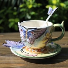 Multicoloured ceramics/handicraft ceramics ornaments/European pastoral household ornaments/butterfly dance coffee cups 2024 - buy cheap