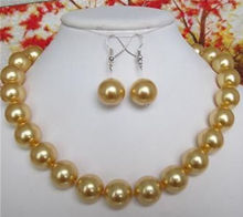 Factory price of word Lovely Women 12MM golden South Sea shell pearl necklace earrings 18" lady's $ Jewelry Luxury Girls Wedding 2024 - buy cheap