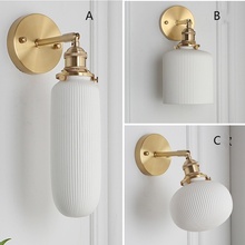 Настенный светодиодный светильник из белого фарфора, упрощенная Скандинавская латунная лампа для спальни, прикроватного тумбочки, коридора, светопроницаемый керамический Ретро светильник для ванной комнаты 2024 - купить недорого