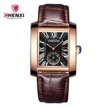 CHENXI-reloj de cuarzo cuadrado para hombre, cronógrafo de negocios, de cuero genuino, con calendario, oro rosa, diseño único 2024 - compra barato
