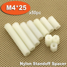 Pilares espaçadores longos m4 x 25mm, 50 peças de plástico branco hexagonal de nylon, rosca nozes e fêmea, para standoff 2024 - compre barato