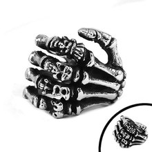 Classic Skull Hand Ring Stainless Steel Jewelry Vintage Gothic Skull Biker Mens Ring Wholesale SWR0573A 2024 - buy cheap