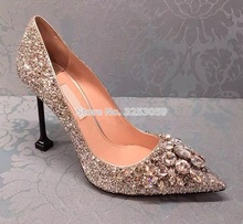 ALMUDENA Luxurious Bling Bling Gold Silver Crystal Wedding Shoes Designer Stiletto Heels Sequined Glittering Gem Dress Pumps 2024 - buy cheap