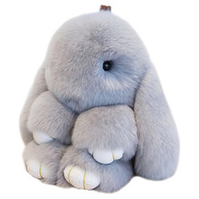 Cute Pluff Bunny Keychain Rex Genuine Rabbit Fur Key Chains For Women Bag Toys Doll Fluffy Pom Pom Lovely Pompom Keyring 14CM 2024 - buy cheap