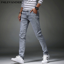 Высокое качество размер 36 чистый серый цвет джинсы прямые брюки стрейч облегающие мужские джинсы 2024 - купить недорого