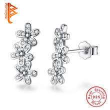 BELAWANG Genuine 925 Sterling Silver Bloom Daisy Flower Earring Clear CZ Crystal Stud Earrings for Women Silver Jewelry 2024 - buy cheap