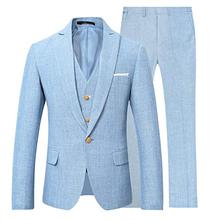 Mens 3 Piece Linen Suit Set Blazer Jacket Tux Vest Suit Pants 2024 - buy cheap