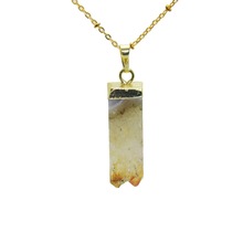 Женское ожерелье с геодом, ювелирное изделие в богемном стиле с натуральным желтым кристаллом, колонна из натурального камня 2024 - купить недорого