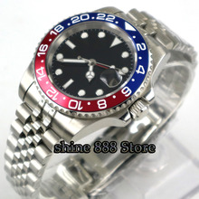 40mm PARNIS Black Sterile Dial bezel Sapphire glass date GMT automatic mens watch 2024 - buy cheap