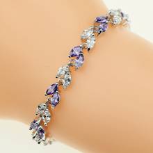 Alluring 925 Sterling Silver Jewelry Purple Natural Crystal White Zircon Created Chain Link Bracelet For Women Free Gift Box 2024 - buy cheap