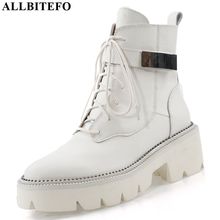 ALLBITEFO real genuine leather women boots Round toe fashion ankle boots comfortable Autumn Winter leather boots High quality 2024 - buy cheap