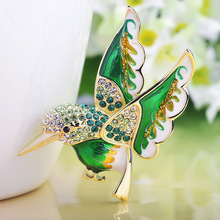Very Cute Green Enamel Birds Brooches Women Party Gifts Perfect Crystal Pin Brooch Hijab Accessories Women's scarf Pins Bijoux 2024 - buy cheap