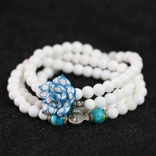 Colgante de flores coloridas multicapa de 6mm para mujer, pulsera de cuentas de 108 de piedra blanca natural, brazalete artesanal de 28 pulgadas, B789 2024 - compra barato