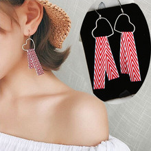 2021 Harajuku Fashion Simple Love Heart Stripe Ribbon Stud Earrings Wholesale Jewelry Gifts Vintage Ethnic Long Tassel Earrings 2024 - buy cheap