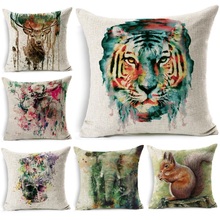 Animals Art Printing Pillow Cover Cotton Linen Cover Car Sofa Throw Pillows Decorative Pillowcase almofada decorativos cojines 2024 - buy cheap