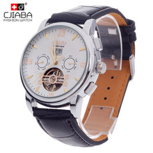 Mechanical Watches CJIABA Watch Men's Casual Watches  Stainless Steel Double-sided Hollow Wristwatch Disk Calendar Leather Watch 2024 - buy cheap