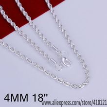 N067-18 Free Shipping Silver Plated Fine Jewelry,Wholesale -Sterling-Silver Charms FashionShine Twisted Line 4mm 18 Inches 2024 - buy cheap