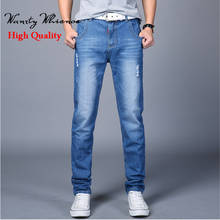 Джинсы высокого качества Для мужчин Бизнес Повседневное тонкие летние прямые Slim Fit синие джинсы джинсовые штаны Мотобрюки классический ковбои молодой человек 2024 - купить недорого