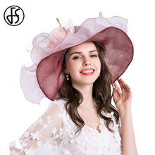 FS Women Hats Summer 2019 Flower Kentucky Derby Wedding Tea Party Cap Large Wide Brim Fascinators Organza Ladies Beach Sun Hat 2024 - buy cheap