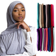 2019 women plain bubble cotton jersey scarf Head hijab wrap solid color headband shawls foulard femme muslim hijabs store 2024 - compre barato